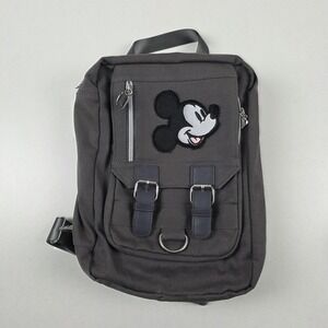 Disney Parks Mickey Mouse Pin Trading Bag Gray Canvas Sling Backpack Medium